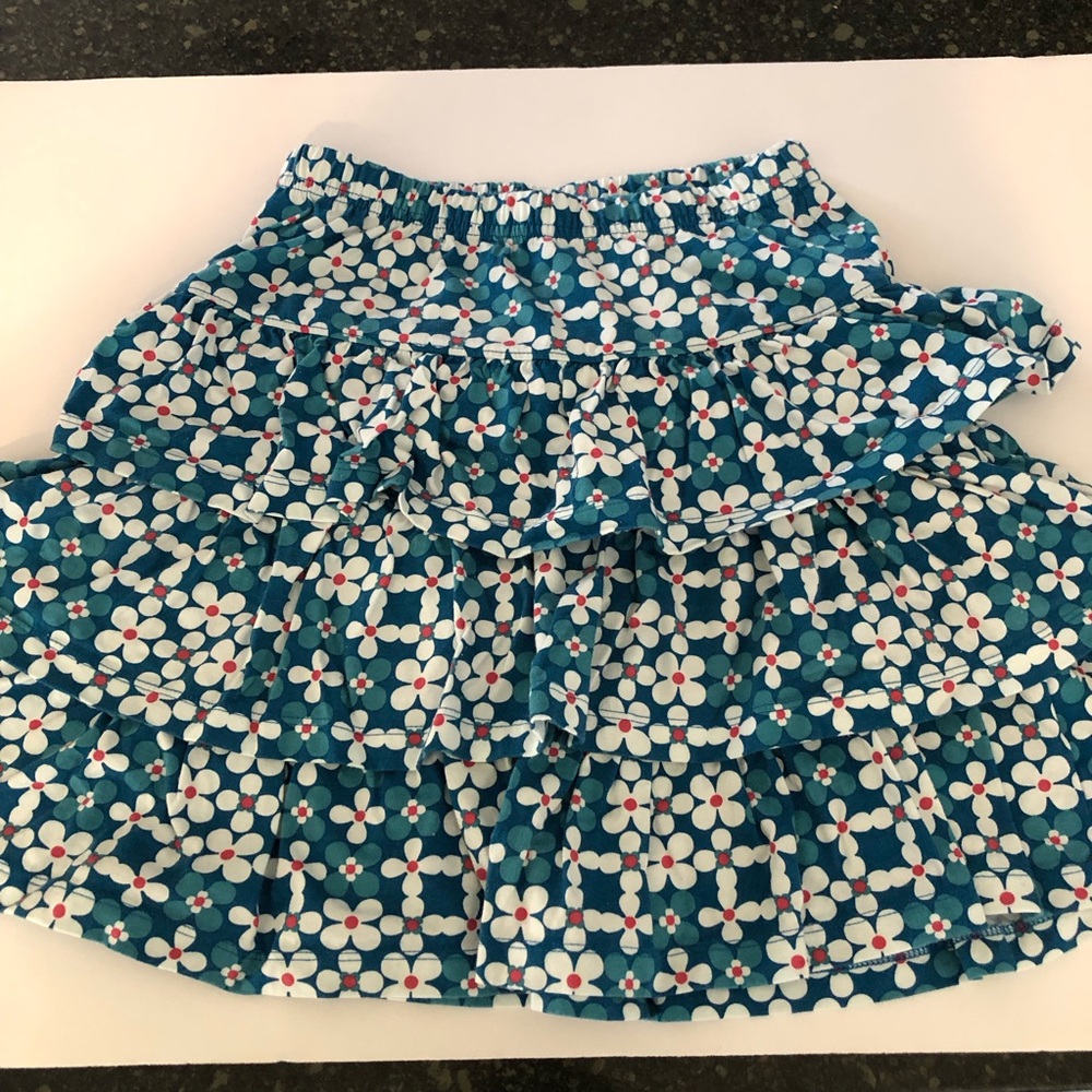 Hanna Andersson Cotton Ruffle Tiered Blue Floral Skirt Elastic Waistband Size 10